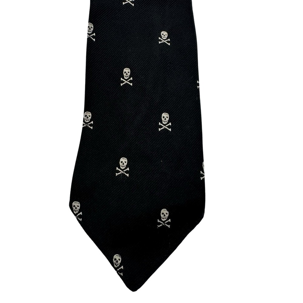 Rugby Ralph Lauren Tie Black Silk Skull and Crossbones Embroidered
